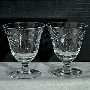 Didio Cut Glass Oyster Cocktail Glasses 3.25" dessert crystal leaves laurel stem